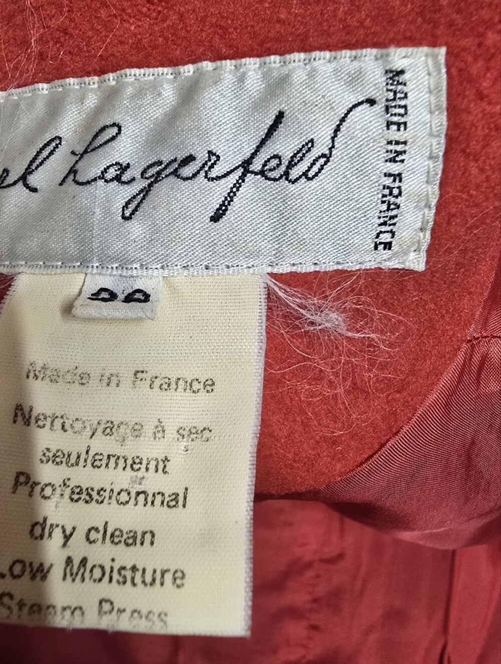 Vintage 80s Karl Lagerfeld France Red 100% Wool Coat Jacket Women's 38 ( Small) - Picture 9 of 16